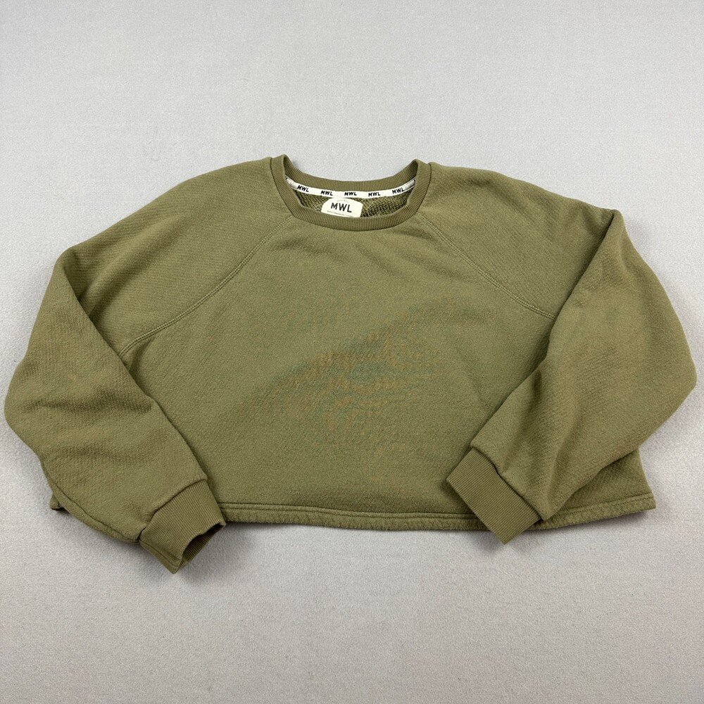 Madewell Sweater Women Extra Large Green Solid Cropped Pullover Crewneck XL